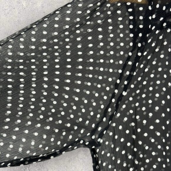 Sezane 100% Silk Wrap Blouse Womens Size 40 French US 8 Polka Dot Top Black Ecru - Picture 11 of 15